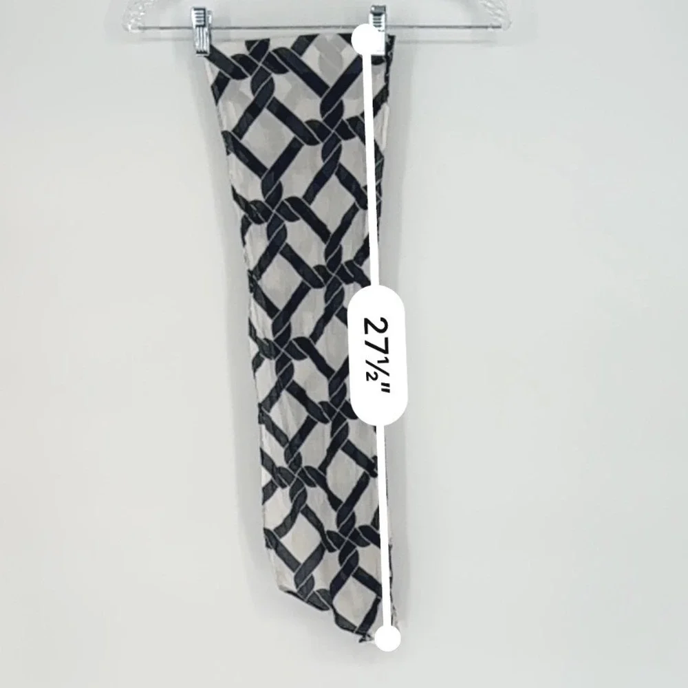 Navy Blue White Geometric Chain Link Cotton Scarf Lightweight Coastal Chic 92-20